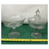 Clear Glass Pedestal Compote with Lid and One