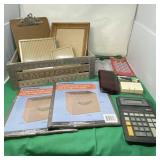 Wood Crate, Calculator, Suction Cups and Picture