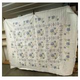 Handmade Blue & Green Floral Quilt Scalloped Edge