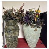 Basket and Resin Large Vases with Artificial