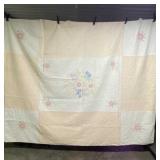 Homemade Cream Quilt with Floral Embroidery