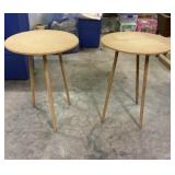 Two 26 inch Tall Wood Tripod Leg Tables