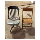 Wood Chair and Roll Around Desk Chair