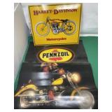 Metal Harley Davidson Sign and Penzoil Poster