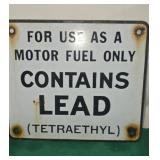Old Gas Pump Porcelain on Metal Contains Lead