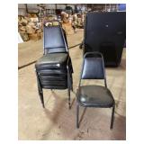 Six Cushioned Metal Chairs One with Tear in Seat