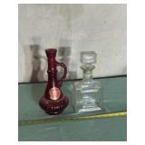 Ruby Red and Clear Glass Whiskey Decanters