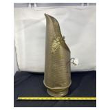 Hammered Brass Coal Scuttle with Porcelain Handle