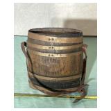 Antique Wood Bucket with Metal Bands and Strap