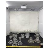 Candle Holders, Sugar Dish and Glass Bowl