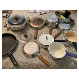 Mirro and Enamel Ware Pans With Some Lids