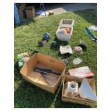 Heavy Concrete Pots, Bird Feeders, Lights