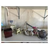 Dog Figurines and Flower Pots