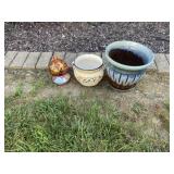 Two Planters and Hummingbird Feeder