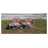 Two Folding Lawn Chairs with Side Trays