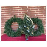 Two Light  up Wreaths and Christmas Tree