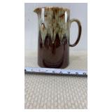 VTG Brown Green Drip Pottery Pitcher  8" Tall