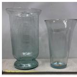 Large Blue-Green Bubble Glass Footed Vase,,
