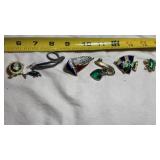 Vtg Enamel and rhinestone brooches, including a