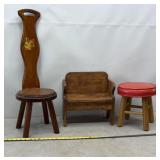 Vtg Wooden milking stool with a tall, shaped