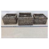 3-Square woven wicker and wood-trimmed storage