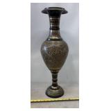 Vintage Tall Black Solid Brass Vase  Hand Etched