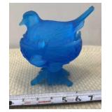 1960s Westmoreland Blue Satin Glass Robin on Nest