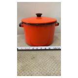 Mid Century Orange Enamelware Pot with Lid