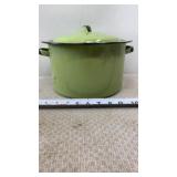 Mid Century Green Enamelware Pot with Lid