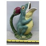 Majolica-style ceramic frog pitcher