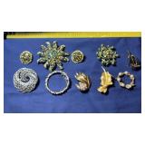 Vtg Brooches Costume Jewelry includes green and