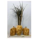 Decorative handmade wooden mosaic-inlaid vases
