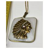 Gold-tone Native American Indian chief pendant