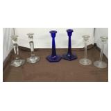 Glass and Blue Candle Holders