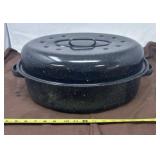 Black-and-White Speckled Enamelware Oval Roasting