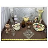 Decor Bottles, Angels, Tray, Cups, and Flower