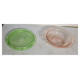 Green depression 10-in cake stand pink depression