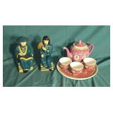 Oriental tea set and bookends