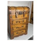 Steamer trunk three drawer chest with leather and