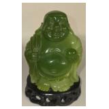Vintage Faux Jade Resin Laughing Buddha Statue