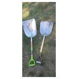 Two aluminum scoop shovels