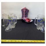 Red Boot Ornament And 3 Plastic Dixie Stampede