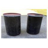 Two Metal 17 Inch Tall Storage Cans With Lids