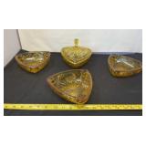 Hazel Atlas Amber Glass Triangular Lidded Candy