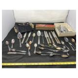 Silver Toned Silverware, Collector Spoons and Box