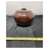 Brown Glazed Ceramic Bean Pot With Lid