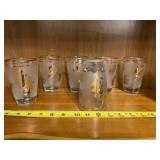 7 Libbey Golden Foliage Frosted Tumbler Glasses