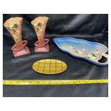 Roseville Vases And Tray With Small Tray
