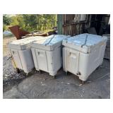 Plastic Totes on Wheels with Copper Coils for Dry Ice Storage and Cooling