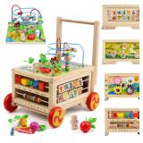 Wooden Activity Cube 7-in-1 Montessori Toy Multipurpose Educational Learning Toy for 1+ Year Old Baby Toddler Kid Boy First Birthday Gift Bead Maze Gear Number Animal Board Carrots Harvest Game - $54